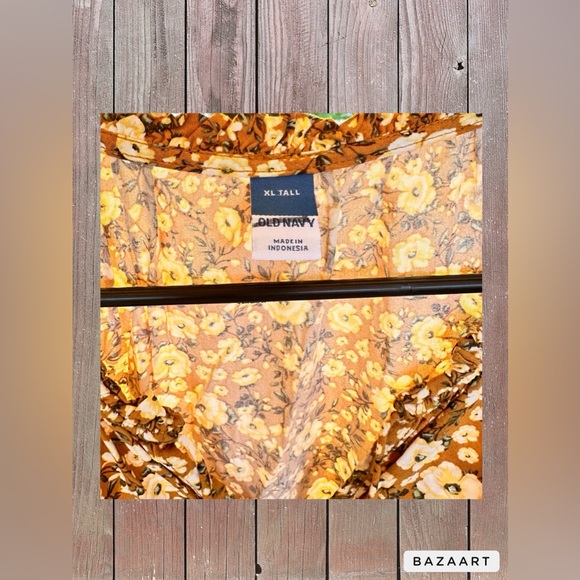 Old Navy mustard yellow mini sun dress, floral print, Size Xlg Tall. 100% Rayon - Picture 4 of 4